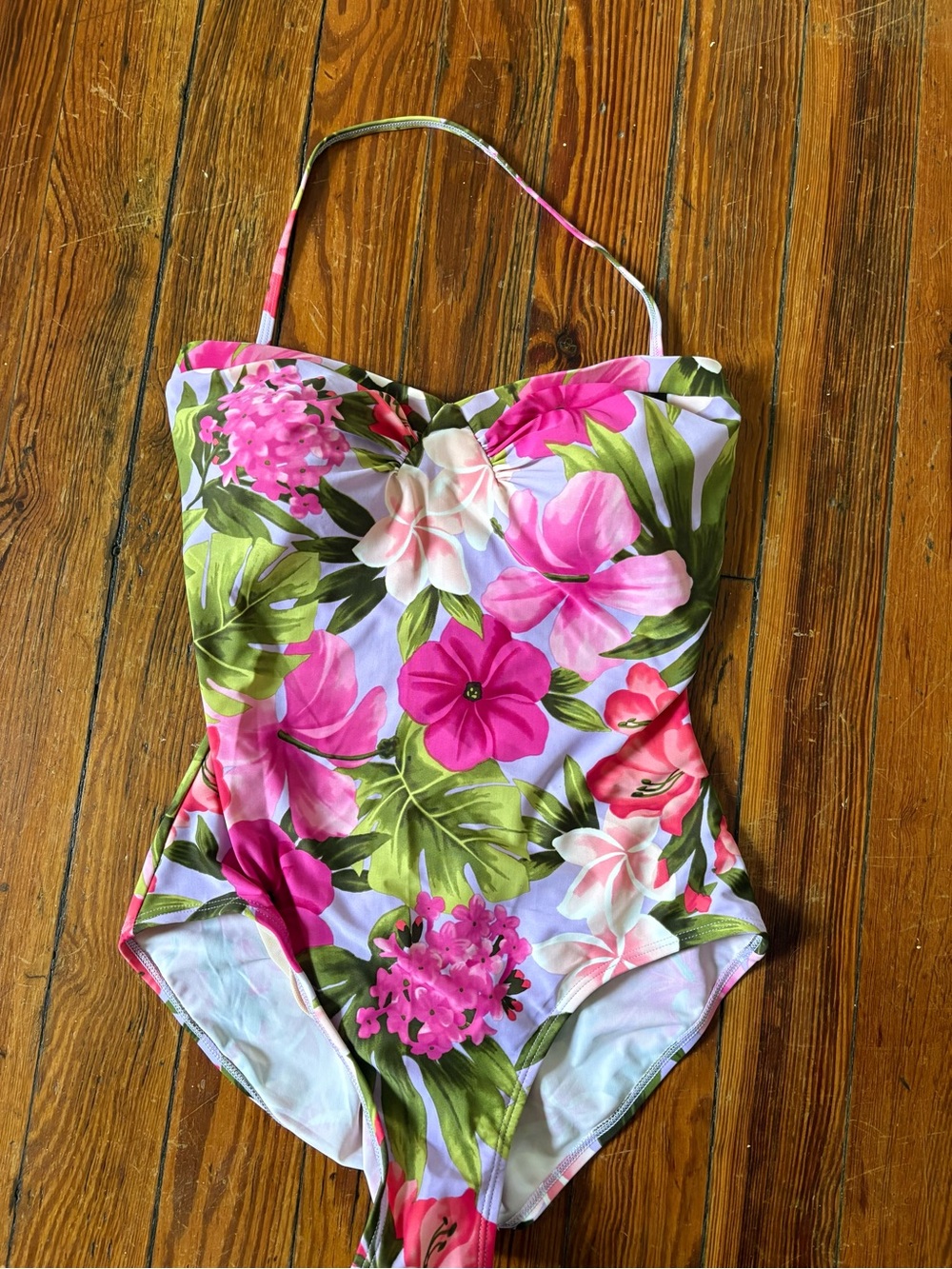 Classic Floral One-Piece Swimsuit - Pink & Green